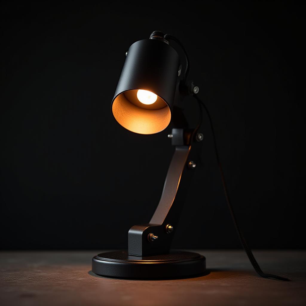Industrial steel desk lamp with sharp angles