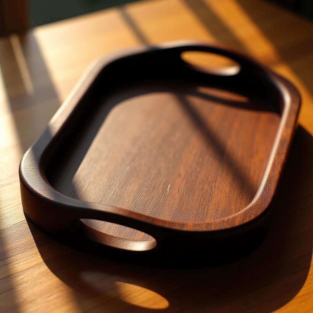 Walnut wood serving tray with circular cutouts